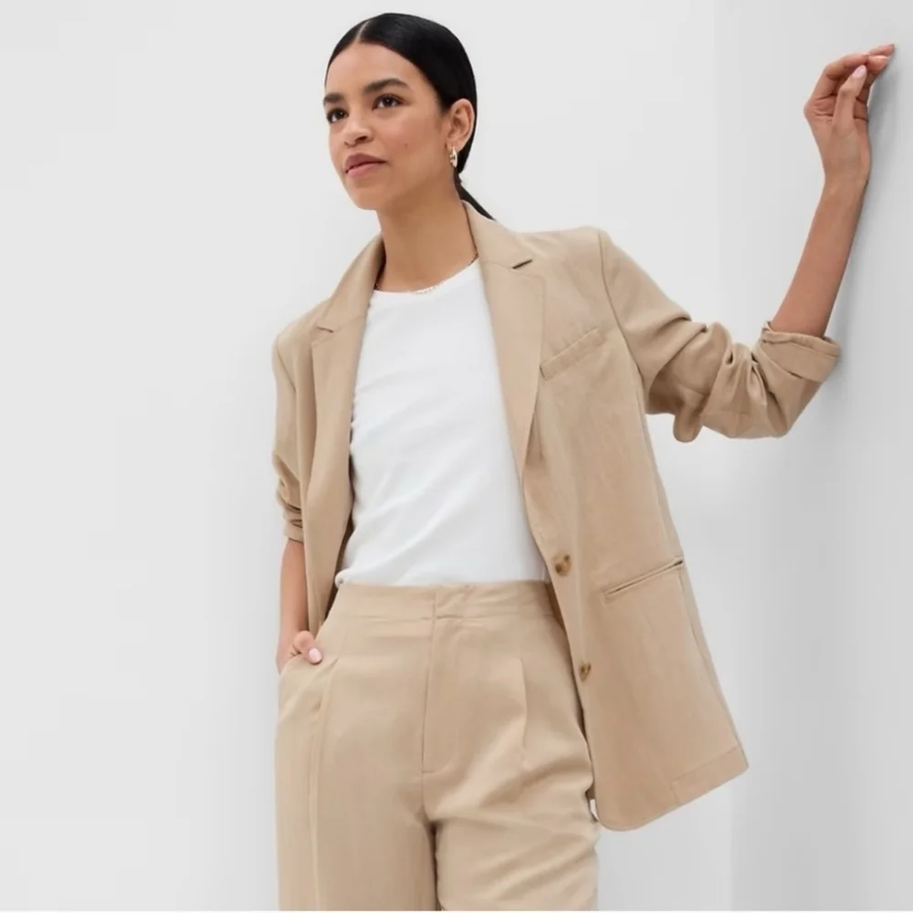 LIKE NEW GAP Soft Suit Tencel Blazer Tan Khaki Medium - Picture 15 of 15